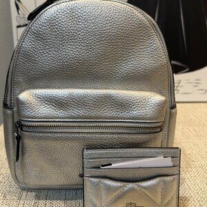 Coach Pebble Leather Metallic Mini Charlie Backpack w/Coach ID/Cardholder BONUS